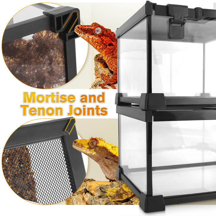 Mini Reptile Glass Terrarium Vivarium 12'' x 12'' x 12'' Full View Tank Small Amphibians Glass Habitat Cage with Feeding Slot & Box Lock Buckle