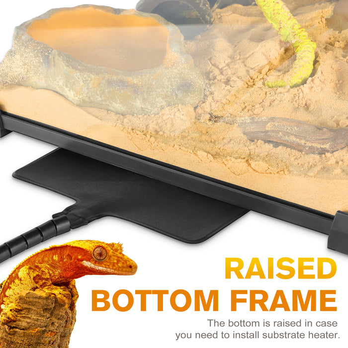 Mini Reptile Glass Terrarium Vivarium 12'' x 12'' x 12'' Full View Tank Small Amphibians Glass Habitat Cage with Feeding Slot & Box Lock Buckle