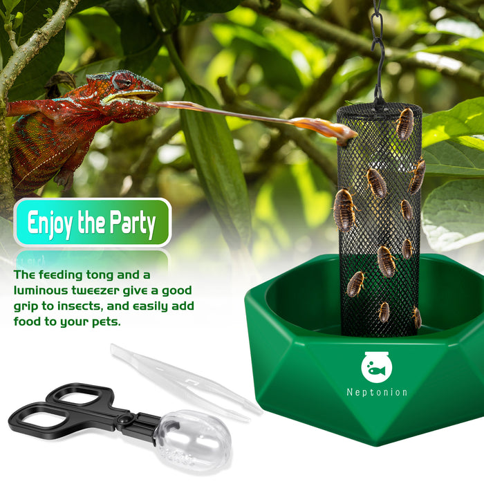 Neptonion Hookable Chameleon Feeding Bowl Bugs Bar with Column for Prey to Climb and Move, Suitable for Lizard, Bearded Dragon, Iguana, Gecko, Toad, Frog