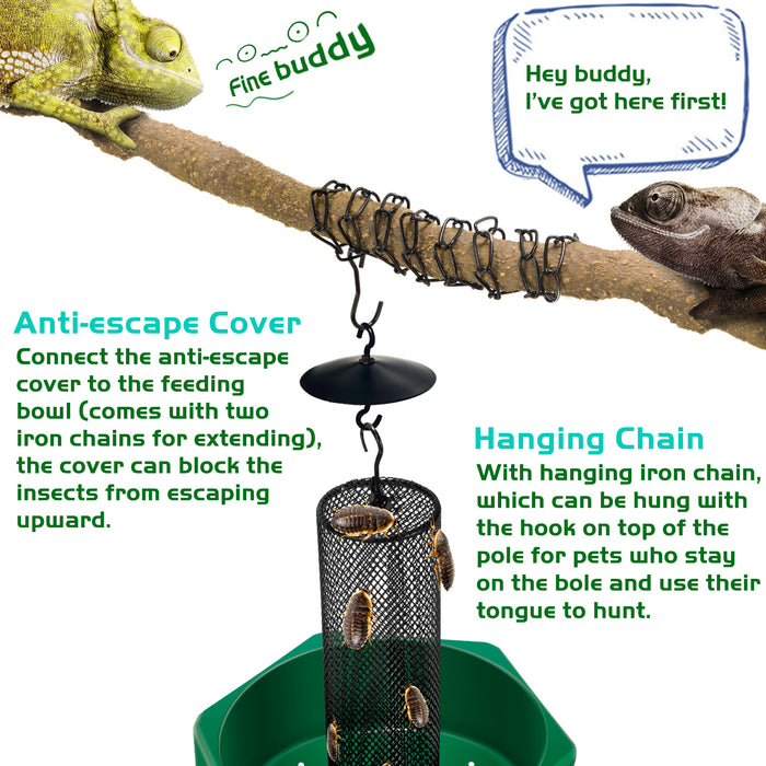 Neptonion Hookable Chameleon Feeding Bowl Bugs Bar with Column for Prey to Climb and Move, Suitable for Lizard, Bearded Dragon, Iguana, Gecko, Toad, Frog