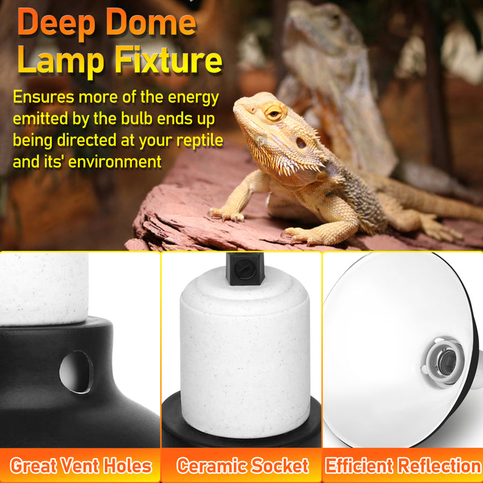 NEPTONION Reptile Reflector Dome Lamp Fixture, Deep Polished aluminum UVB Light Fixture for Reptile Glass Terrariums fit UVB UVA Bulb, Basking Heat Bulb, Ceramic Heat Emitter