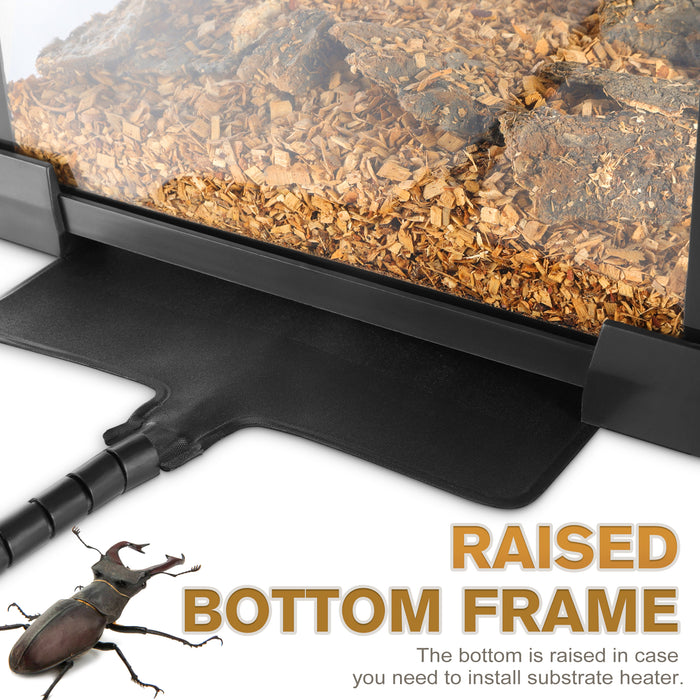 Mini Reptile Glass Terrarium Vivarium 8'' x 8'' x 6'' Full View Tank Small Amphibians Glass Habitat Cage with Feeding Slot & Box Lock Buckle