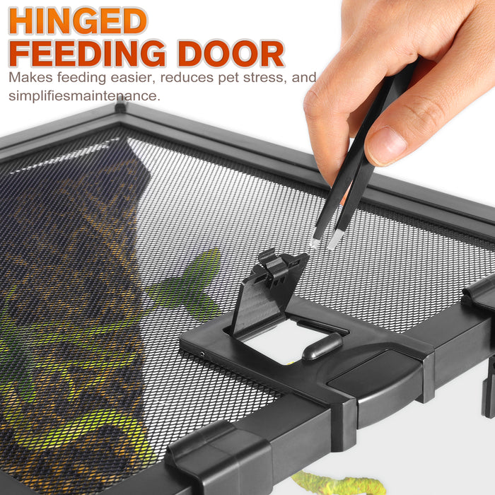 Mini Reptile Glass Terrarium Vivarium 12'' x 8'' x 6'' Full View Tank Small Amphibians Glass Habitat Cage with Feeding Slot & Box Lock Buckle