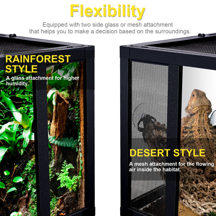 32 Gallon Professional Glass Terrarium 24"x18"x18" Durable Reptile Habitat Tank with Heat Resistant Aluminum Alloy Frame, Dual Front Swinging Doors for no Jam by Sand and Other Debris