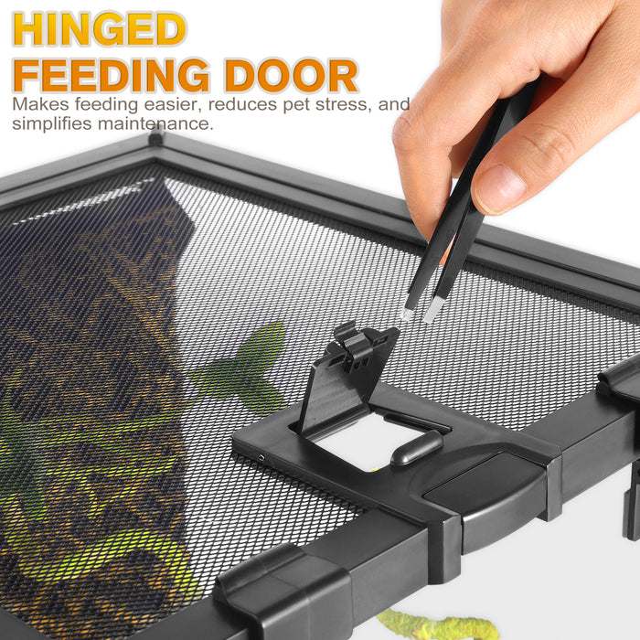 Mini Reptile Glass Terrarium Vivarium 12'' x 12'' x 12'' Full View Tank Small Amphibians Glass Habitat Cage with Feeding Slot & Box Lock Buckle