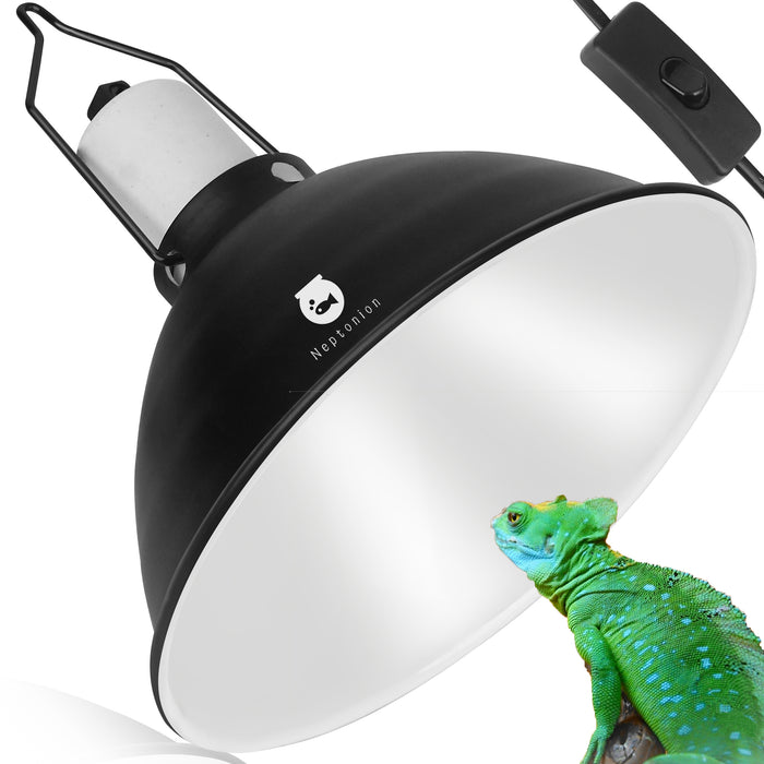 NEPTONION Reptile Reflector Dome Lamp Fixture, Deep Polished aluminum UVB Light Fixture for Reptile Glass Terrariums fit UVB UVA Bulb, Basking Heat Bulb, Ceramic Heat Emitter
