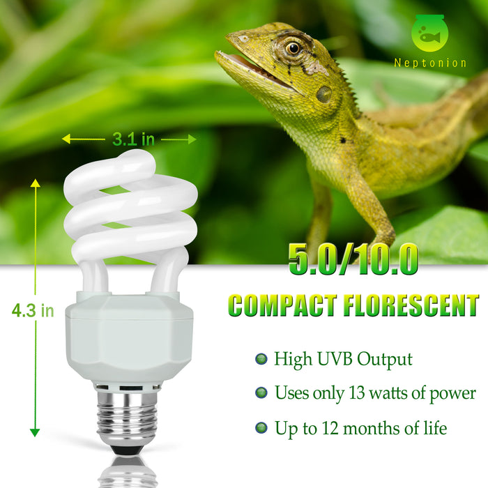 NEPTONION UVA UVB Reptiles Bulb, Dual-threat UV Light Bulb, Compact Fluorescent Lamp, Suitable for Rainforest and Desert Reptiles