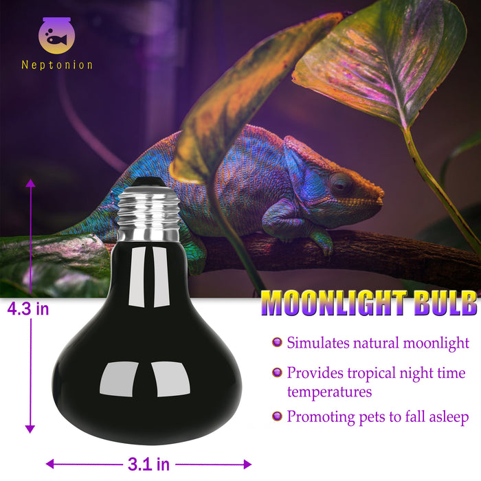 NEPTONION Reptile Moonlight Lamps, UVA Night Heat Bulb Basking Spot Heating Lamp Suitable for Snake, Chameleon, Bearded Dragon, Spider, Gecko, Lizard
