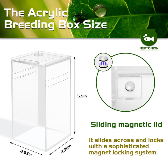 Neptonion Acrylic Breeding Box Transparent Mini Reptile Habitat Terrarium with Sliding Cover Magnetic Closure for Small Animals and Bugs,Including Tarantulas,Crickets,Snails,Hermit crabs,frogs