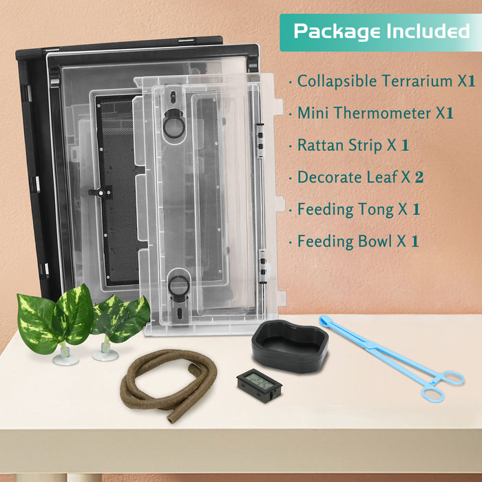 NEPTONION Reptile Terrarium 15.5"x12"x9" Reptile Breeding Enclosure Kits, Comes with Thermometer, Tong, Bowl and Some Decors, Suitable for Gecko,Chameleon, Lizard, Iguana,Snake, Bearded Dragon