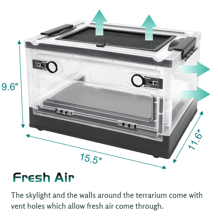 NEPTONION Reptile Terrarium 15.5"x12"x9" Reptile Breeding Enclosure Kits, Comes with Thermometer, Tong, Bowl and Some Decors, Suitable for Gecko,Chameleon, Lizard, Iguana,Snake, Bearded Dragon
