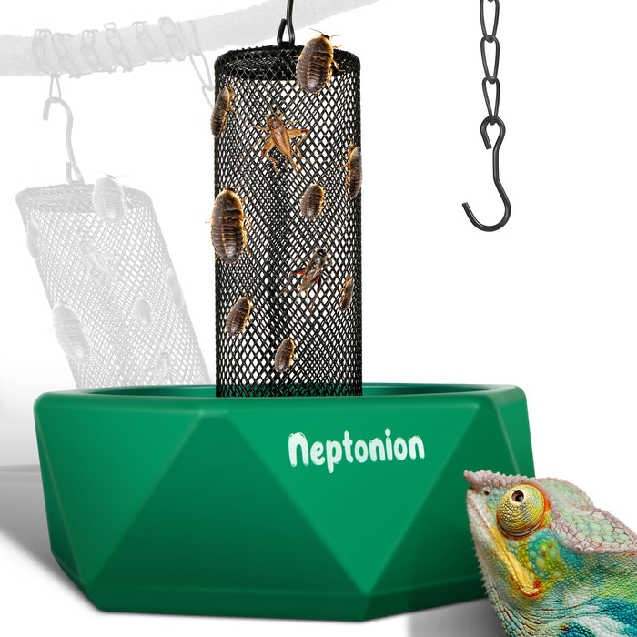 Neptonion Hookable Chameleon Feeding Bowl Bugs Bar with Column for Prey to Climb and Move, Suitable for Lizard, Bearded Dragon, Iguana, Gecko, Toad, Frog