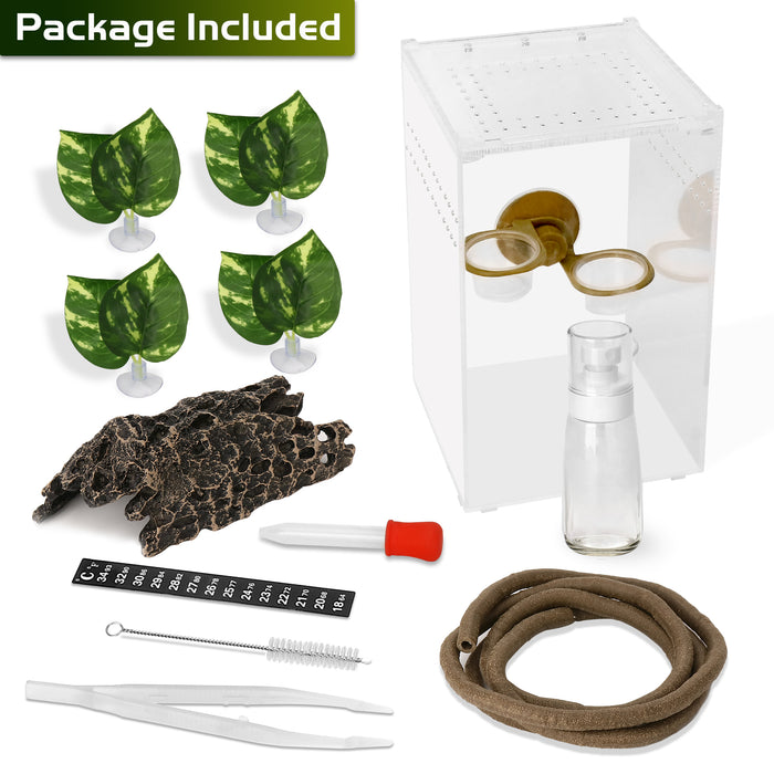 Neptonion Acrylic Breeding Box Transparent Mini Reptile Habitat Terrarium with Sliding Cover Magnetic Closure for Small Animals and Bugs,Including Tarantulas,Crickets,Snails,Hermit crabs,frogs