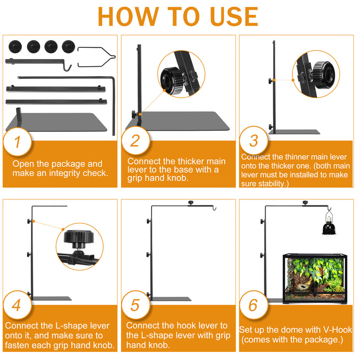 NEPTONION Reptile Domes Stand, Adjustable Heat Lamp Stand Fixture for Terrarium , Metal Basking Lamp Holder, Suitable for All Reptile Domes Lamp