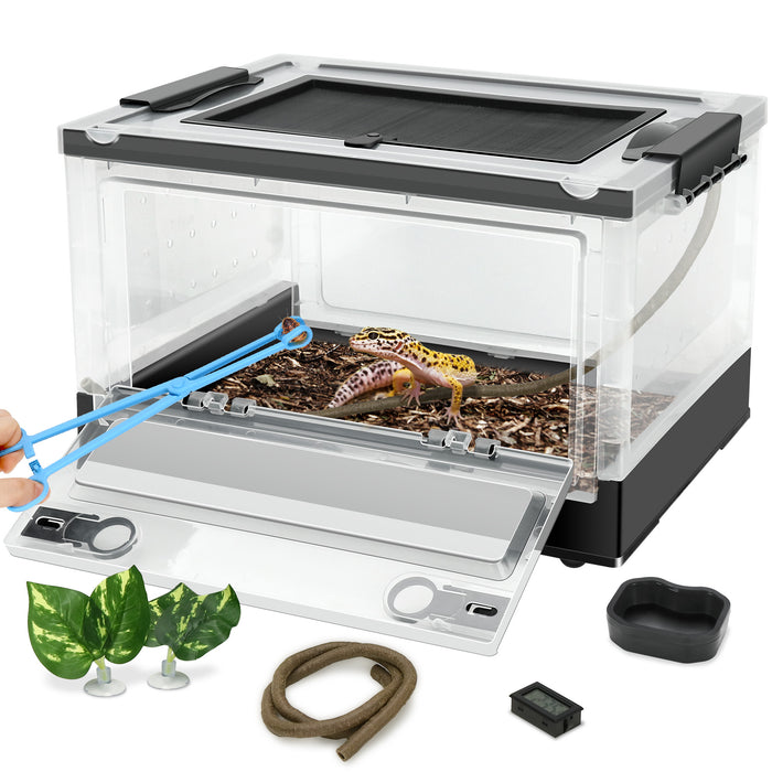 NEPTONION Reptile Terrarium 15.5"x12"x9" Reptile Breeding Enclosure Kits, Comes with Thermometer, Tong, Bowl and Some Decors, Suitable for Gecko,Chameleon, Lizard, Iguana,Snake, Bearded Dragon