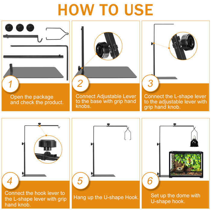NEPTONION Reptile Domes Stand, Adjustable Heat Lamp Stand Fixture for Terrarium , Metal Basking Lamp Holder, Suitable for All Reptile Domes Lamp