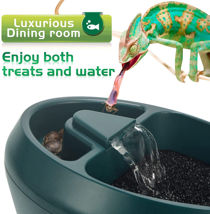 Neptonion Reptile Chameleon Cantina with Snacks Trough, Drinking Fountain Water Dripper for Amphibians Insects Lizard Turtle Snake Spider Frog Gecko, Comes with Two Pumps (One for Replacement)