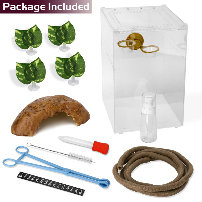 Neptonion Acrylic Breeding Box Transparent Mini Reptile Habitat Terrarium with Sliding Cover Magnetic Closure for Small Animals and Bugs,Including Tarantulas,Crickets,Snails,Hermit crabs,frogs