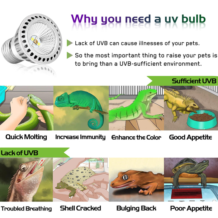 NEPTONION UVB Reptiles Bulb, LED 5W UV Light Bulb, UVB Compact Fluorescent Lamp, Suitable for Reptiles (E27,110V)