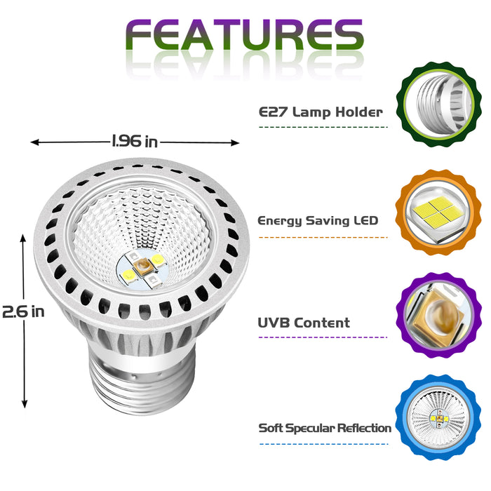 NEPTONION UVB Reptiles Bulb, LED 5W UV Light Bulb, UVB Compact Fluorescent Lamp, Suitable for Reptiles (E27,110V)