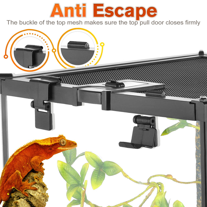 Mini Reptile Glass Terrarium Vivarium 12'' x 8'' x 6'' Full View Tank Small Amphibians Glass Habitat Cage with Feeding Slot & Box Lock Buckle