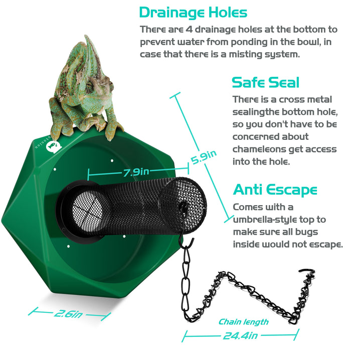 Neptonion Hookable Chameleon Feeding Bowl Bugs Bar with Column for Prey to Climb and Move, Suitable for Lizard, Bearded Dragon, Iguana, Gecko, Toad, Frog