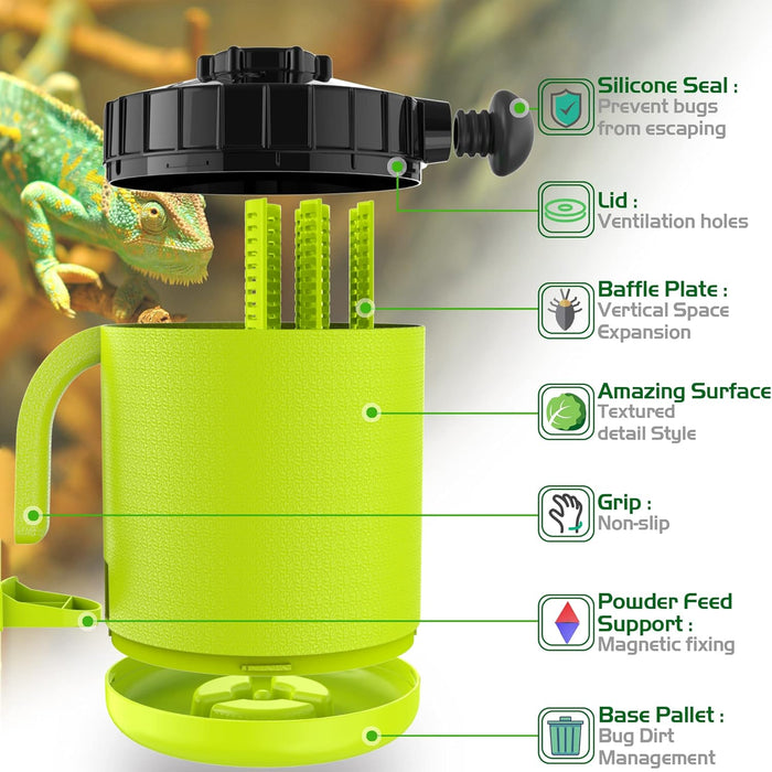 Professional Cricket Keeper Live Worm Organizer Tank with Rubber Seal, Dubia Roach Habitat with Bug Dirt Management Function, Perfect for Keeping Silkworm, Cricket,Dubia Cockroach,Superworms