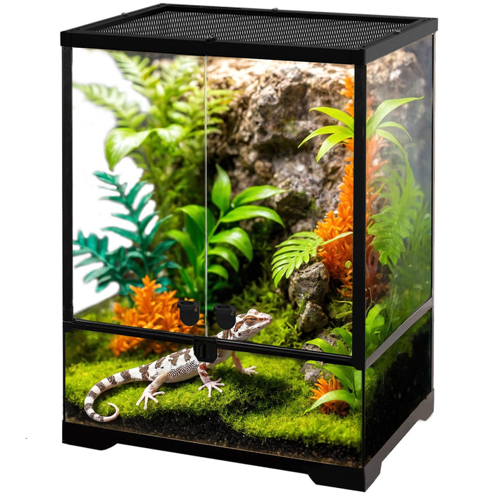 43 Gallon Professional Glass Terrarium 24"x18"x24" Durable Reptile Habitat Tank with Heat Resistant Aluminum Alloy Frame, Dual Front Swinging Doors for no Jam by Sand and Other Debris