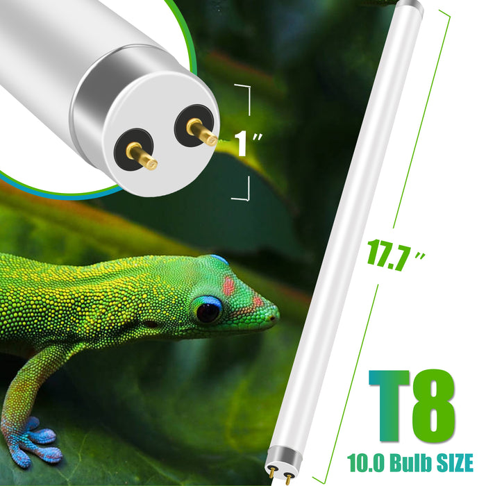 NEPTONION T8 Terrarium Fluorescent Lamp Tube 18" Full Spectrum UVB Bulb, Dual-Threat UVA/UVB  Reptile Light for Reptiles and Amphibian, 15 Watt, 110V
