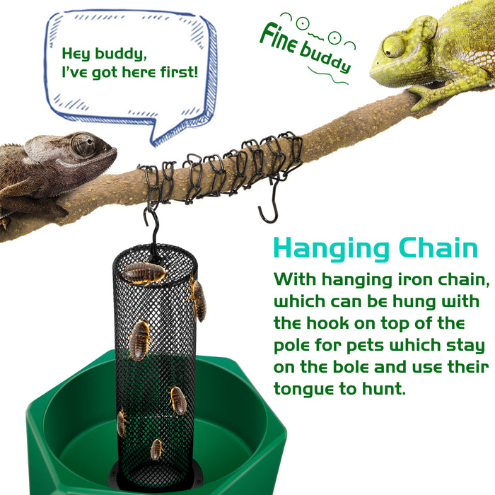 Neptonion Hookable Chameleon Feeding Bowl Bugs Bar with Column for Prey to Climb and Move, Suitable for Lizard, Bearded Dragon, Iguana, Gecko, Toad, Frog