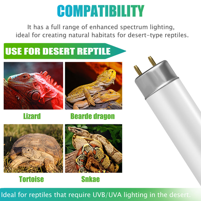 NEPTONION T8 Terrarium Fluorescent Lamp Tube 18" Full Spectrum UVB Bulb, Dual-Threat UVA/UVB  Reptile Light for Reptiles and Amphibian, 15 Watt, 110V