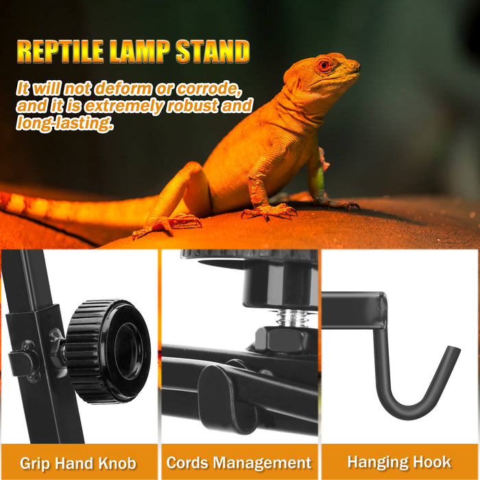 NEPTONION Reptile Domes Stand, Adjustable Heat Lamp Stand Fixture for Terrarium , Metal Basking Lamp Holder, Suitable for All Reptile Domes Lamp