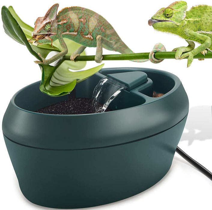 Neptonion Reptile Chameleon Cantina with Snacks Trough, Drinking Fountain Water Dripper for Amphibians Insects Lizard Turtle Snake Spider Frog Gecko, Comes with Two Pumps (One for Replacement)