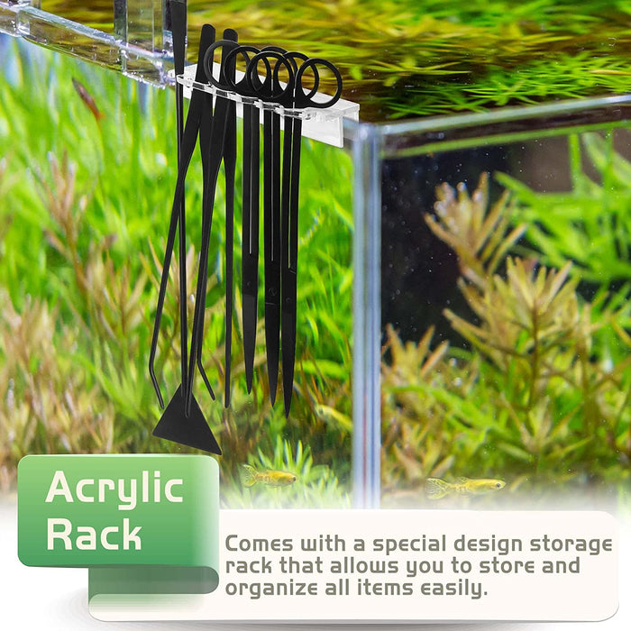 NEPTONION 8 in 1 Aquascaping Tool Kit with Acrylic Storage Rack, Black Steel Aquatic Landscaping Equipment Perfect to Create A Stunning Underwater Scape for Fish Tank